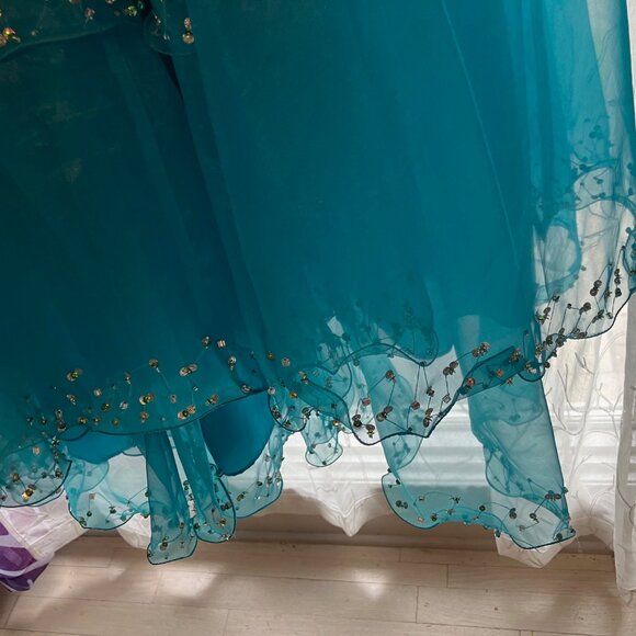 TIFFANY DESIGNS by CHRISTINA WU STUNNING HALTER BEADED TURQUOISE GOWN DRESS - Picture 10 of 11